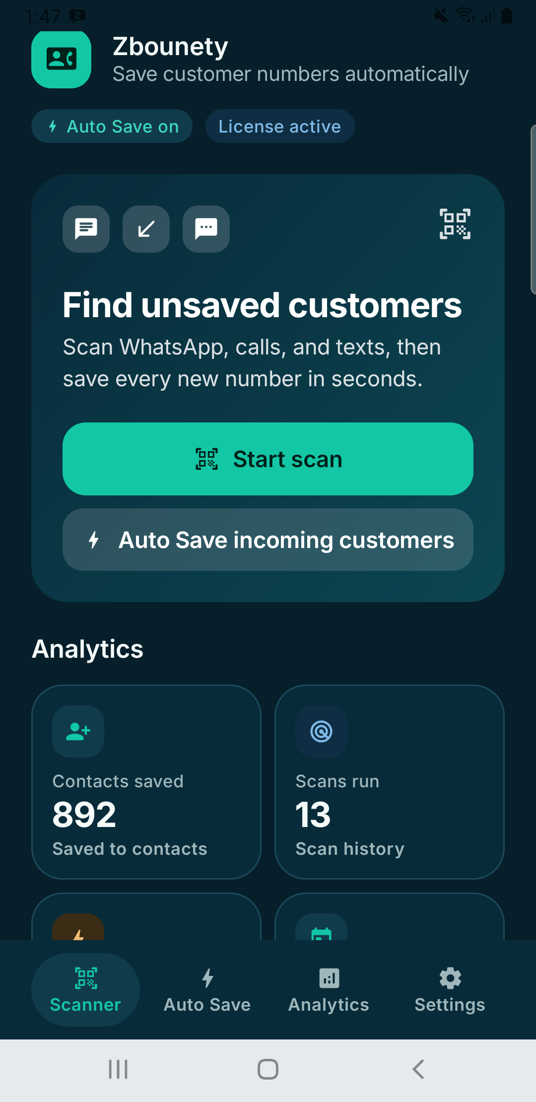 Zbounety dashboard